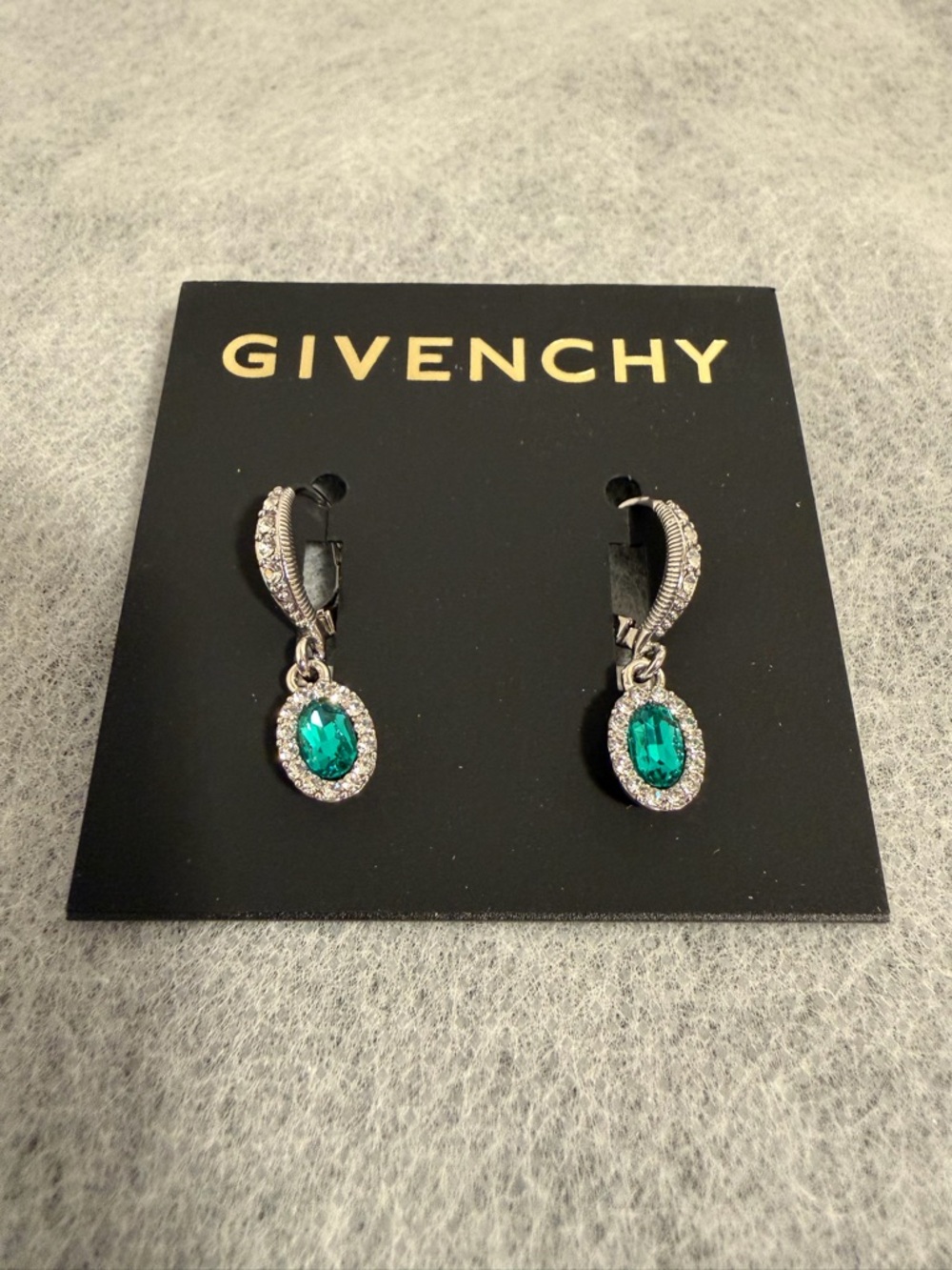 Givenchy Silver Earrings with Emerald Green Stones